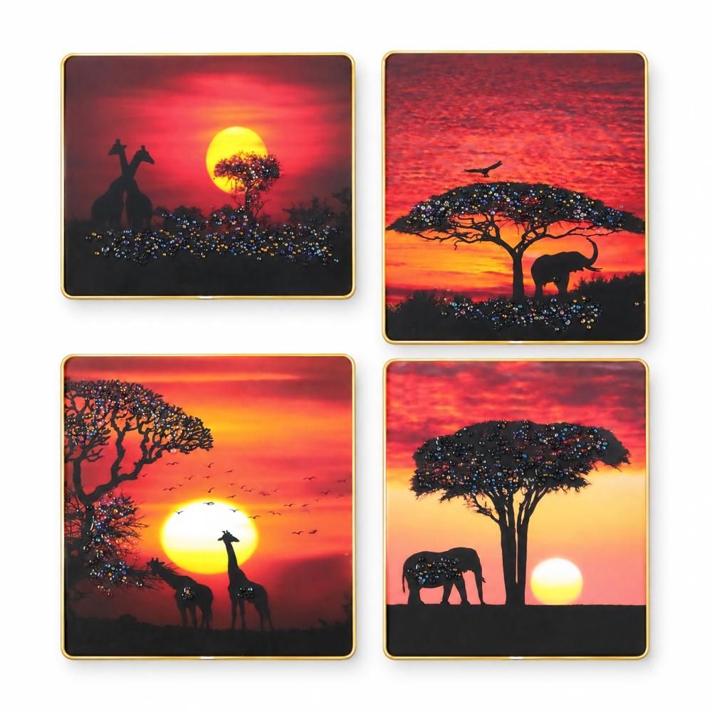 s-zoom.filetakealot-103713284-1.jpg 4-Piece Luxury 3D Effect Crystal Porcelain Wall Art,Sparkling Home Deco - Image 1
