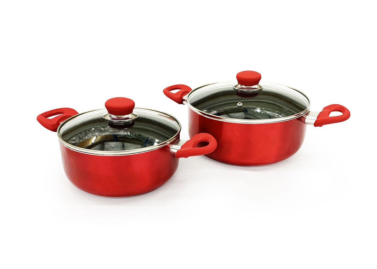 s-zoom.filetakealot-70841829-1.jpg Lily Non-Stick Red Casserole Pots 4 Piece set - Image 1