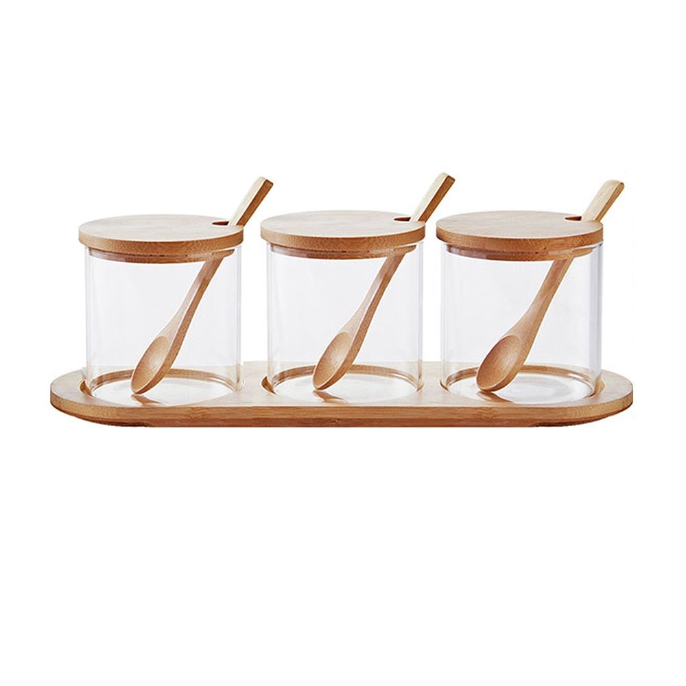 s-zoom.filetakealot-71499022-1.jpg Kitchen Gift Glass 3 Container Set with Spoons - Image 1