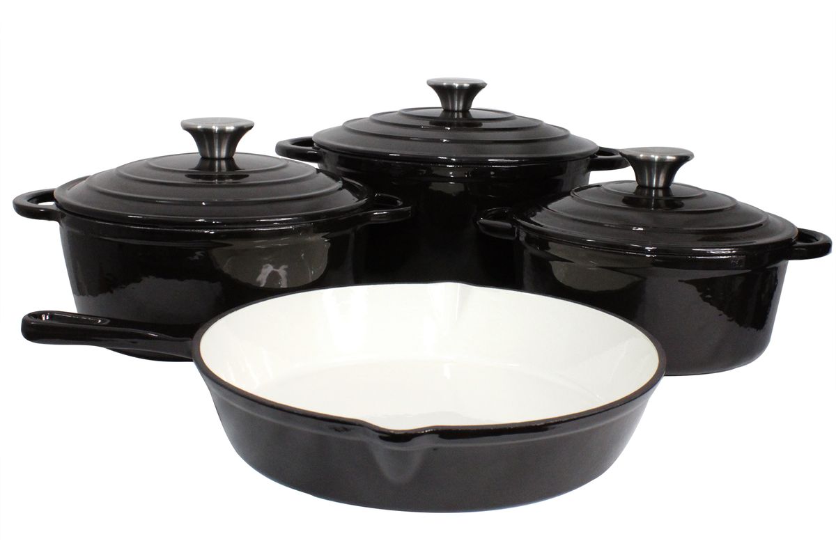 s-zoom.filetakealot-72741096-1.jpg 7 Piece Authentic Cast Iron Dutch Oven Cookware Pot Set - Black - Image 1