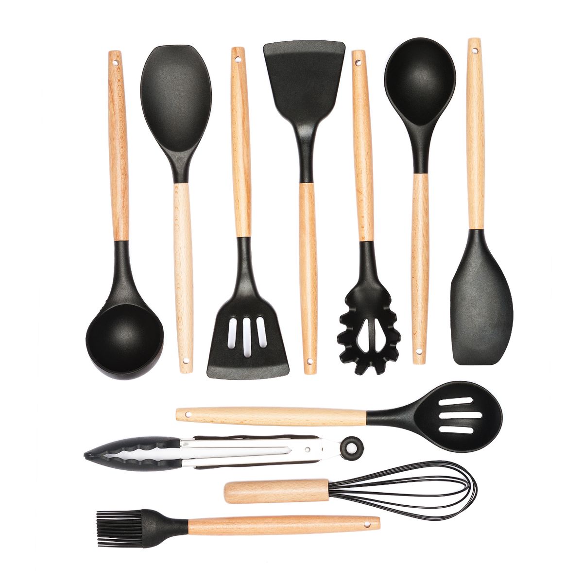 s-zoom.filetakealot-72830144-1.jpg 12 Piece Silicone Kitchen Utensils Set - Black - Image 1