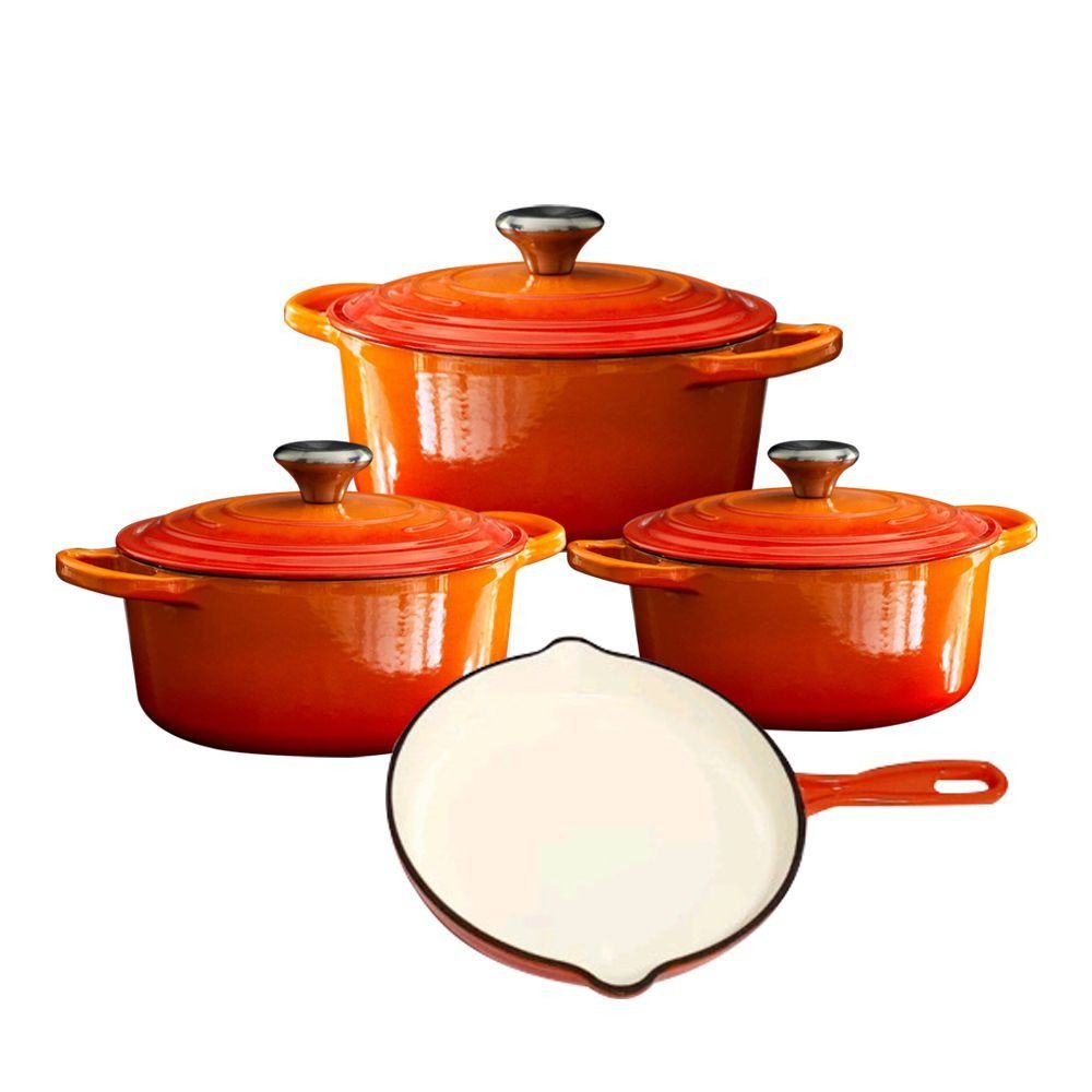 s-zoom.filetakealot-90507331-1.jpg Authentic Cast Iron Dutch Oven Cookware Pot - 7 Piece Set - Orange - Image 1