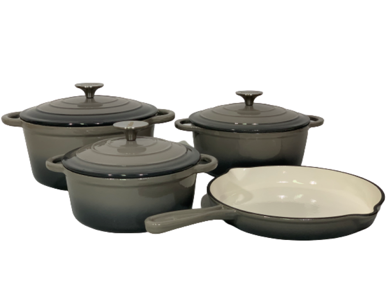 s-zoom.filetakealot-90822487-1.png Pot Set 7 Piece Cast Iron Grooved Lid - Grey - Image 1