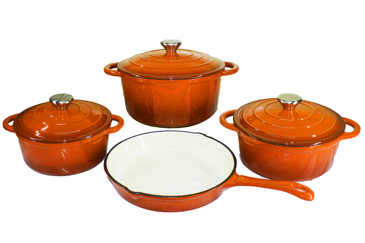 s-zoom.filetakealot-91125592-1.png Orange 7 Piece Cast Iron Cookware Set - Image 1