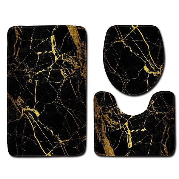 s-zoom.filetakealot-91611136-1.jpg Black & Gold Marble 3 Piece Bathroom Mat - Image 1