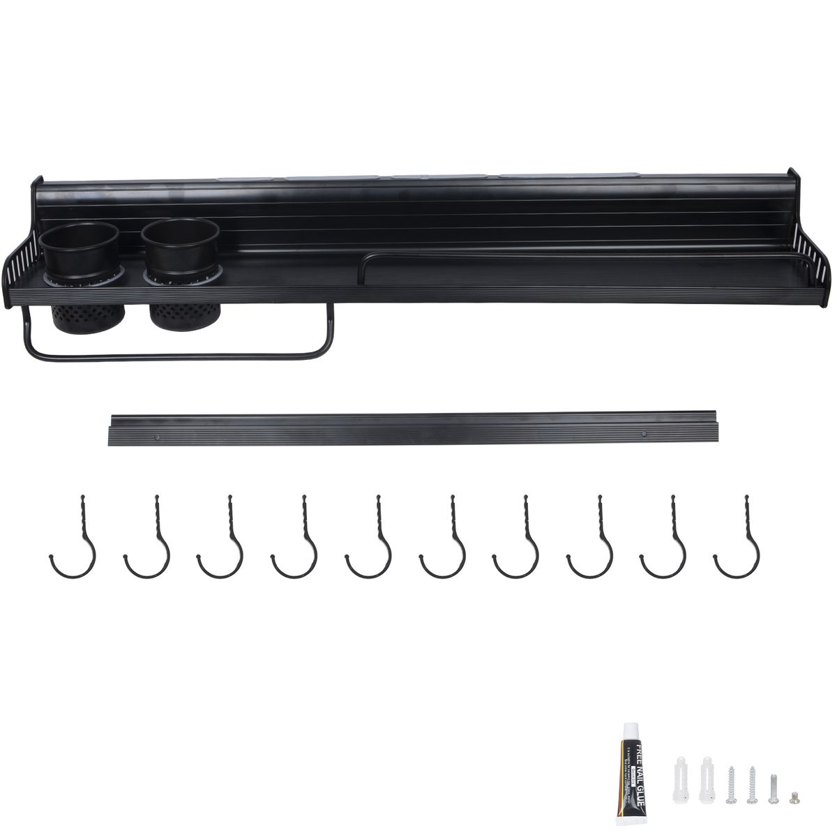 s-zoom.filetakealot-92713804-1.jpg Kitchen Utensil Holders Spice Organizer Rack Wall-Mounted Shelf - 77cm - Black - Image 1