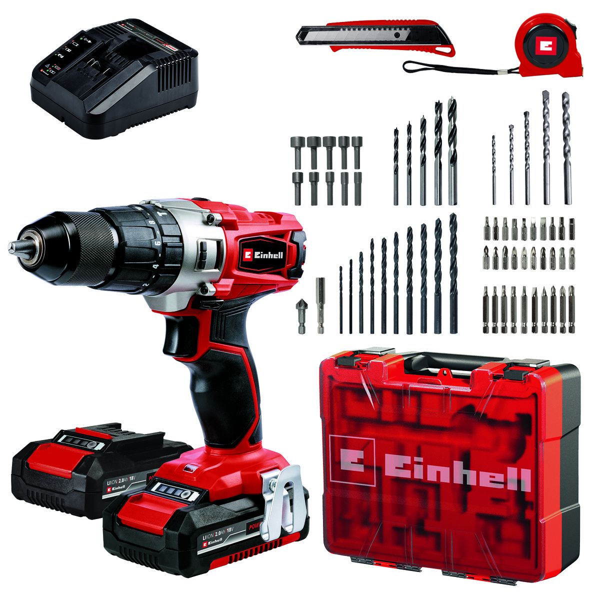 s-zoom.filetakealot-93001834-1.jpg EINHELL - Cordless Impact Drill Kit - 2 x 2Ah Batteries + 64 Accessory Set - Image 1