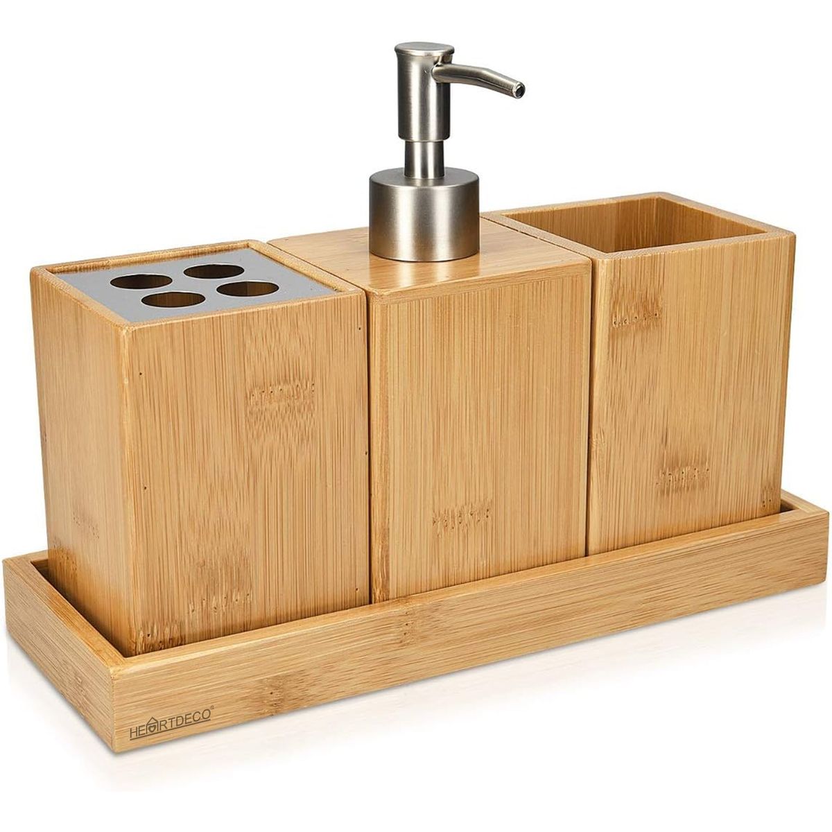 s-zoom.filetakealot-93641027-1.jpg Heartdeco Bamboo Bathroom Accessories Set Soap Dispenser Organizer - Image 1