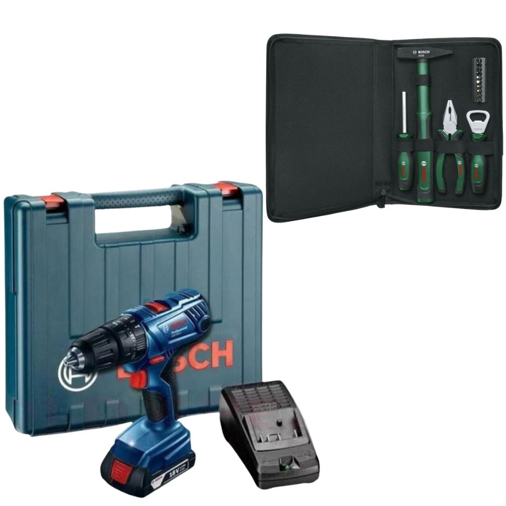 s-zoom.filetakealot-94391862-1.jpg Bosch - GSB180-LI Cordless Drill with 14Pc - Easy Starter Hand Tool Set - Image 1