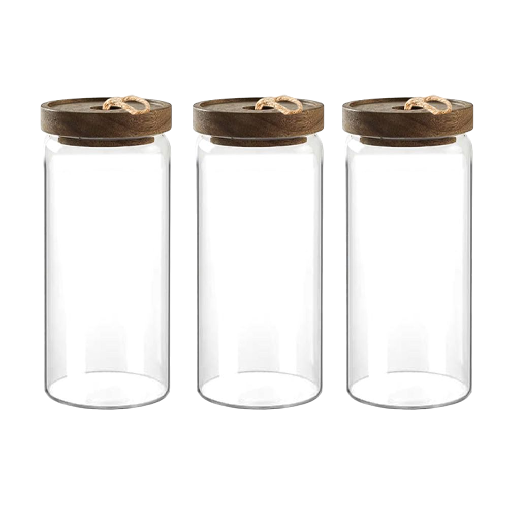 s-zoom.filetakealot-95891539-1.png Danny home Acacia Wood Lid Glass Storage Jar - 1300ml - Set of 3 - Image 1