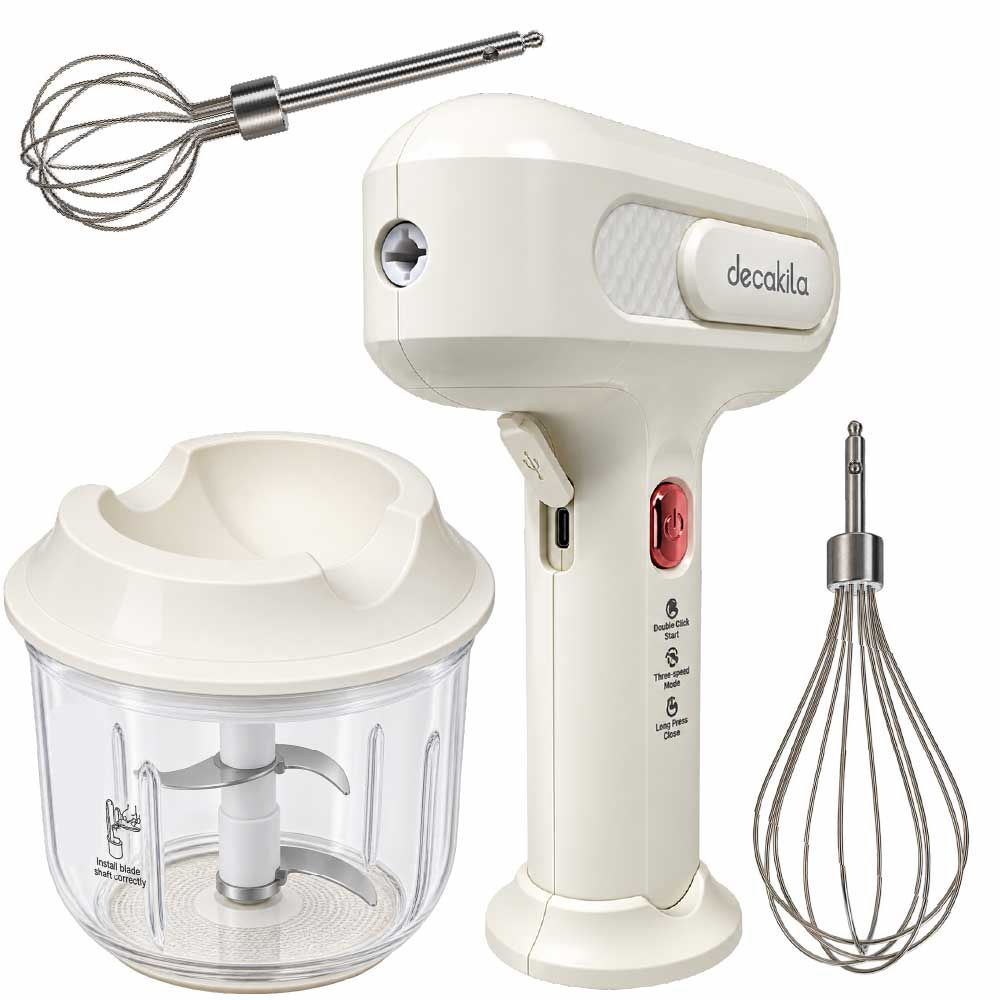 s-zoom.filetakealot-96242669-1.jpg Decakila - Cordless Hand Blender/Mixer with 300ml Bowl+ Accessories - White - Image 1