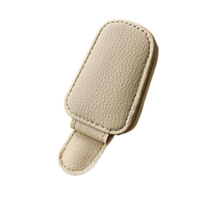 s-zoom.filetakealot-96611310-1.jpg PU Leather Magnetic Sunglasses Clip for Car Sun Visor - Cream - Image 1
