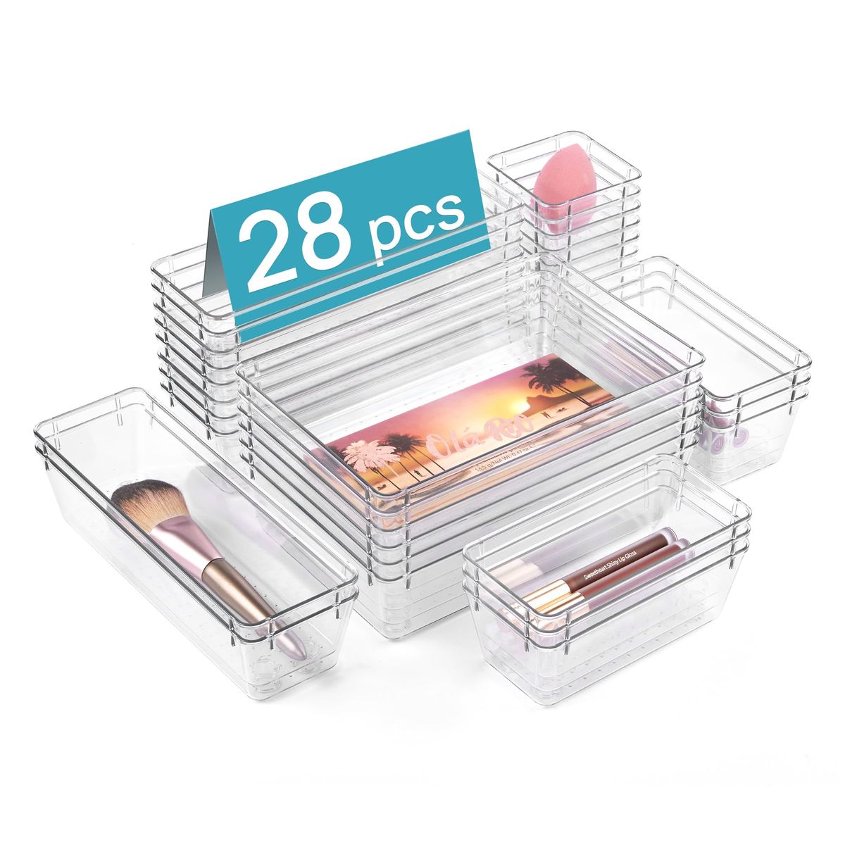 s-zoom.filetakealot-96909315-1.jpg 28 Piece Drawer Organizers 4-Size Desk Drawer Organizer Trays - Image 1