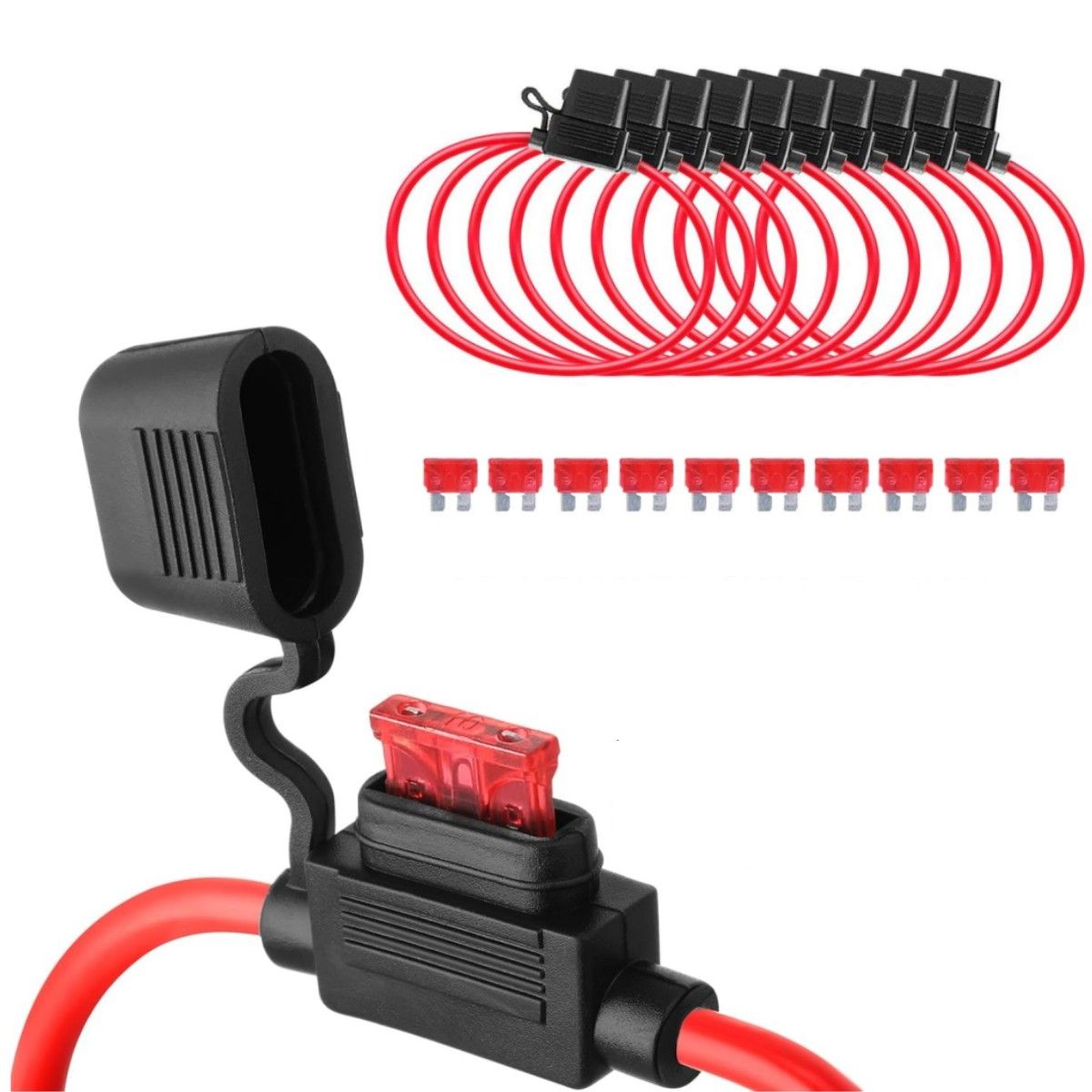 s-zoom.filetakealot-97279391-1.jpg 10 Pack 16 AWG Inline Automotive Fuse Holder 12V for 10A Blade Fuse - Image 1
