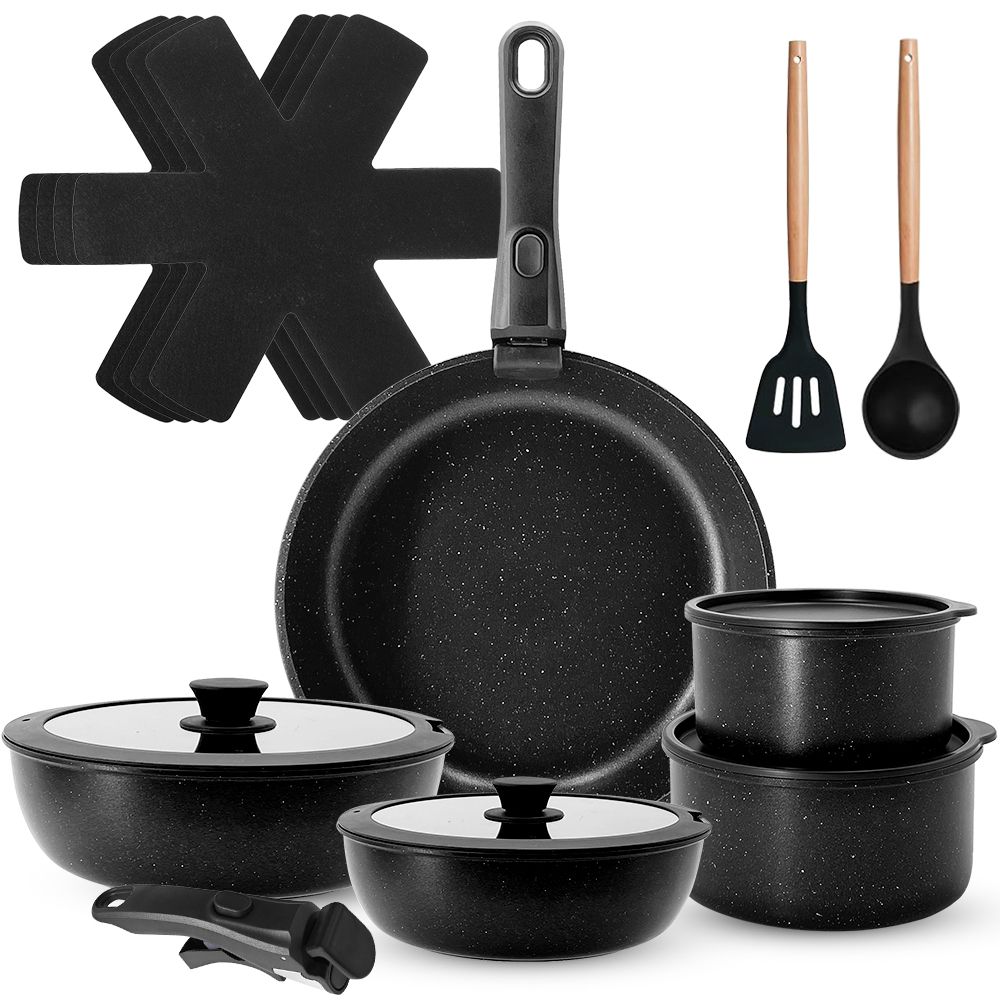 s-zoom.filetakealot-97471908-1.jpg Chenshia 17pc Non-Stick Cookware Set with Detachable Handle Pots & Pans Set - Image 1