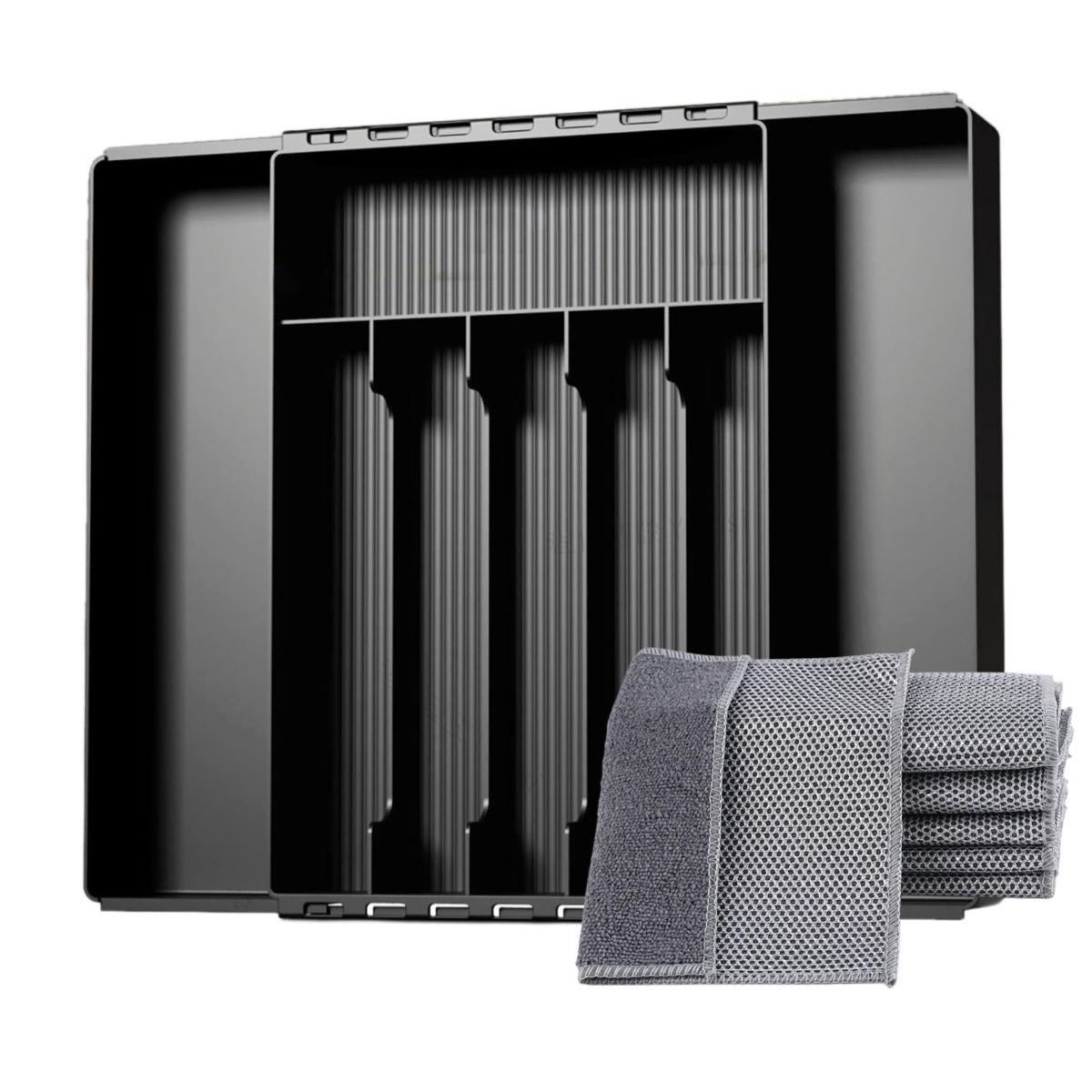 s-zoom.filetakealot-98199721-1.png Expandable Kitchen Utensil Holder with 6 Dish Drying Mats - Image 1