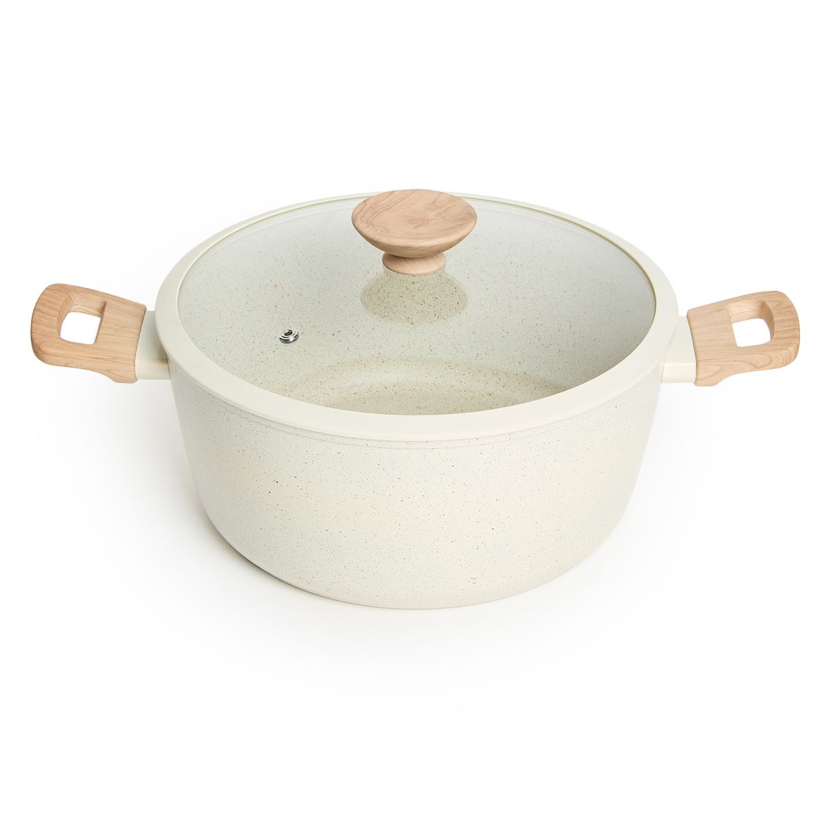 s-zoom.filetakealot-98503031-1.jpg George & Mason - Cream Non-Stick Granite Coated Pot with Glass Lid - 28cm - Image 1