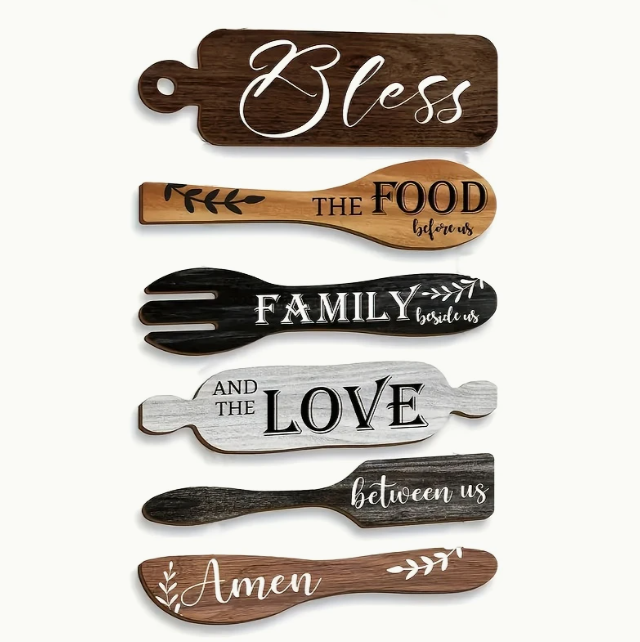 s-zoom.filetakealot-98543820-1.png Rustic Wooden Kitchen Prayer Utensil Wall Decor Set - Image 1