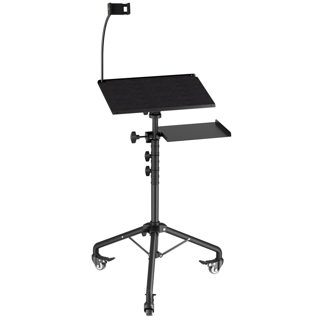 s-zoom.filetakealot-98544471-1.png Adjustable Laptop & Projector Tripod Stand on Wheels With Phone Holder - Image 1