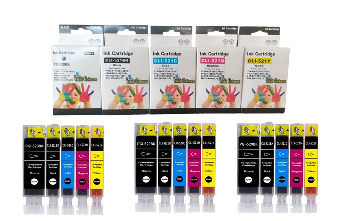 s-zoom.filetakealot-98716283-1.jpg Vivid Colours Compatible Canon PGI-520 /CLI-521 Inkjet Cart Multi x3 Sets - Image 1