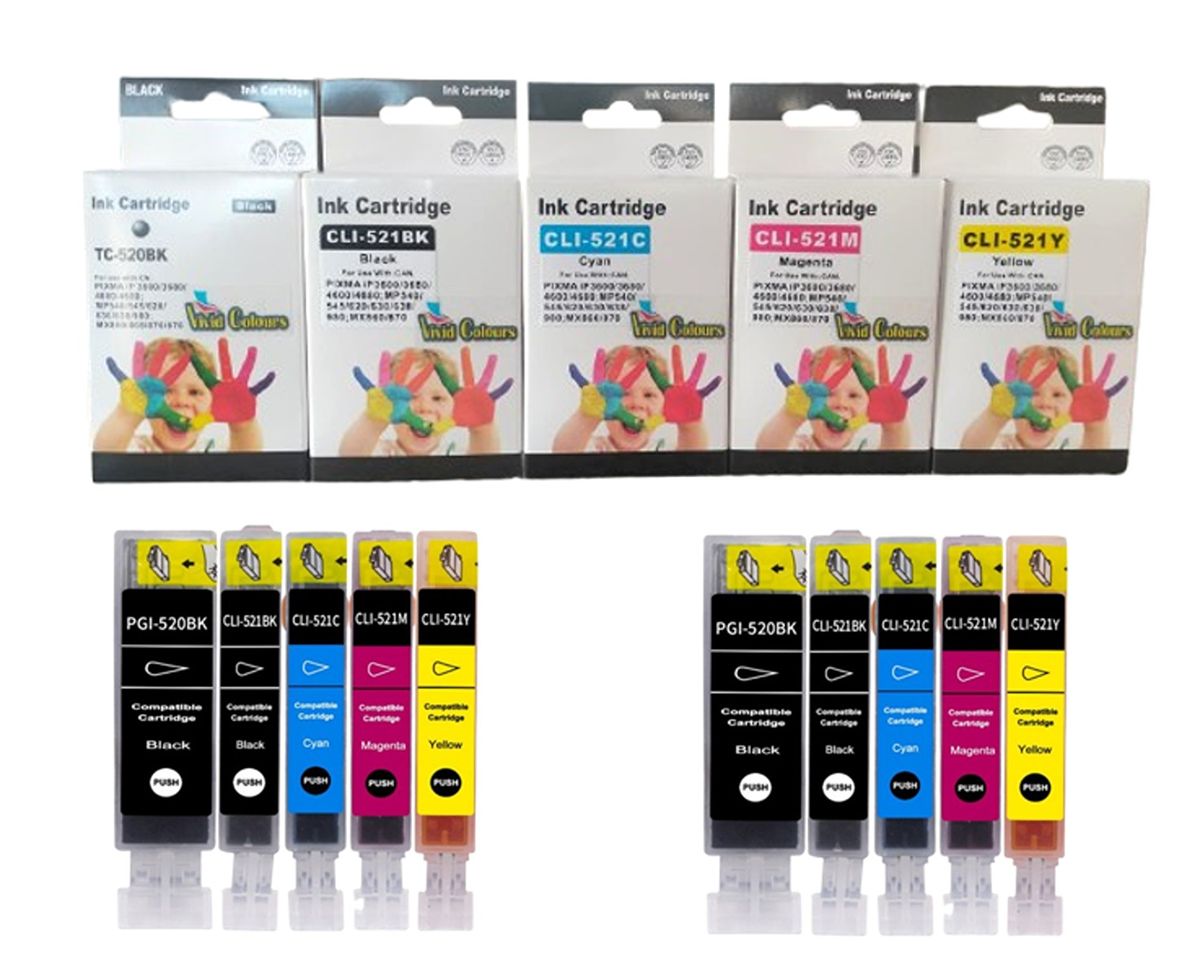 s-zoom.filetakealot-98716284-1.jpg Vivid Colours Compatible Canon PGI-520 /CLI-521 Inkjet Cart Multi x2 Sets - Image 1