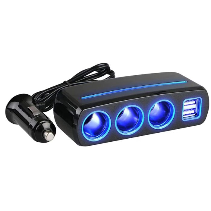 s-zoom.filetakealot-98883102-1.jpg 120W Car Charger Adapter With 3 Sockets, 2 USB Ports, LED Display - 12/24V - Image 1