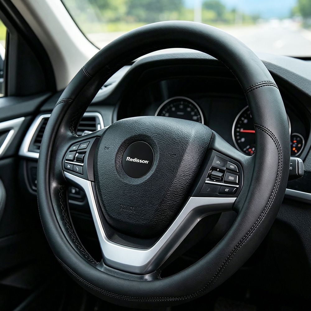 s-zoom.filetakealot-98948800-1.jpg Durable Leather Car Steering Wheel Cover - Universal Car Accessory -14.5" - Image 1