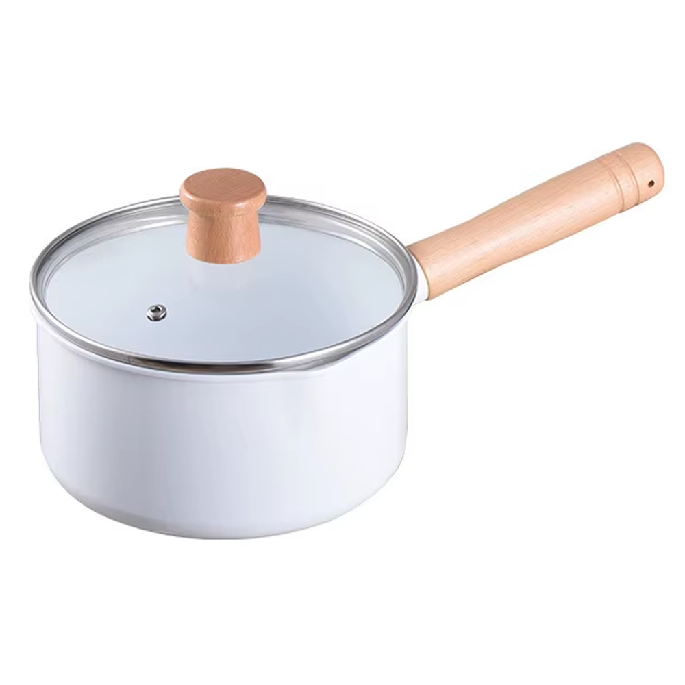 s-zoom.filetakealot-98949416-1.png White Non-Stick Ceramic Coated 18cm Pot with Wooden Handles - Easy to Clean - Image 1