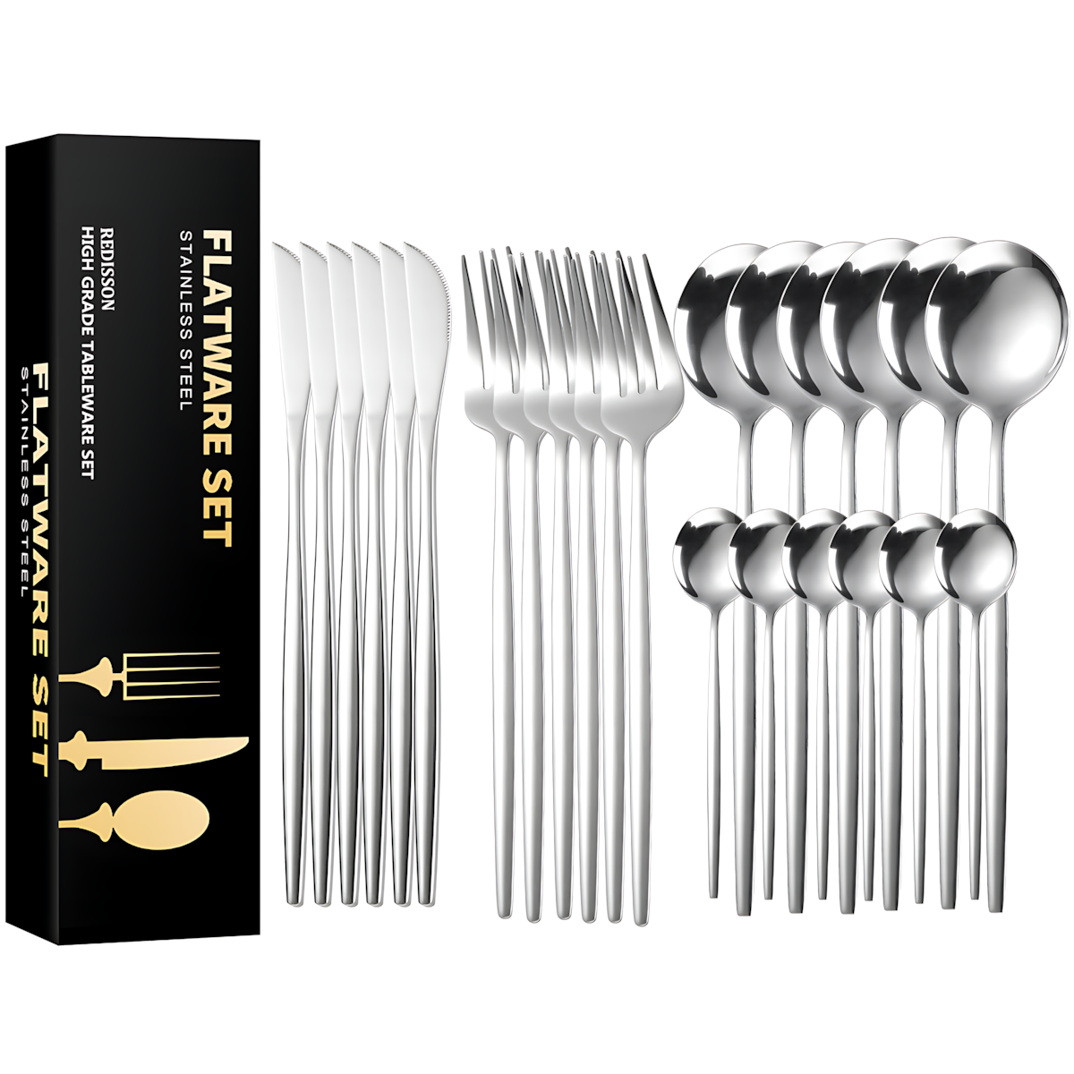 s-zoom.filetakealot-99232235-1.png Stainless Steel Cutlery Flatware Sets Knife Fork Spoon Sets16 Piece - Image 1