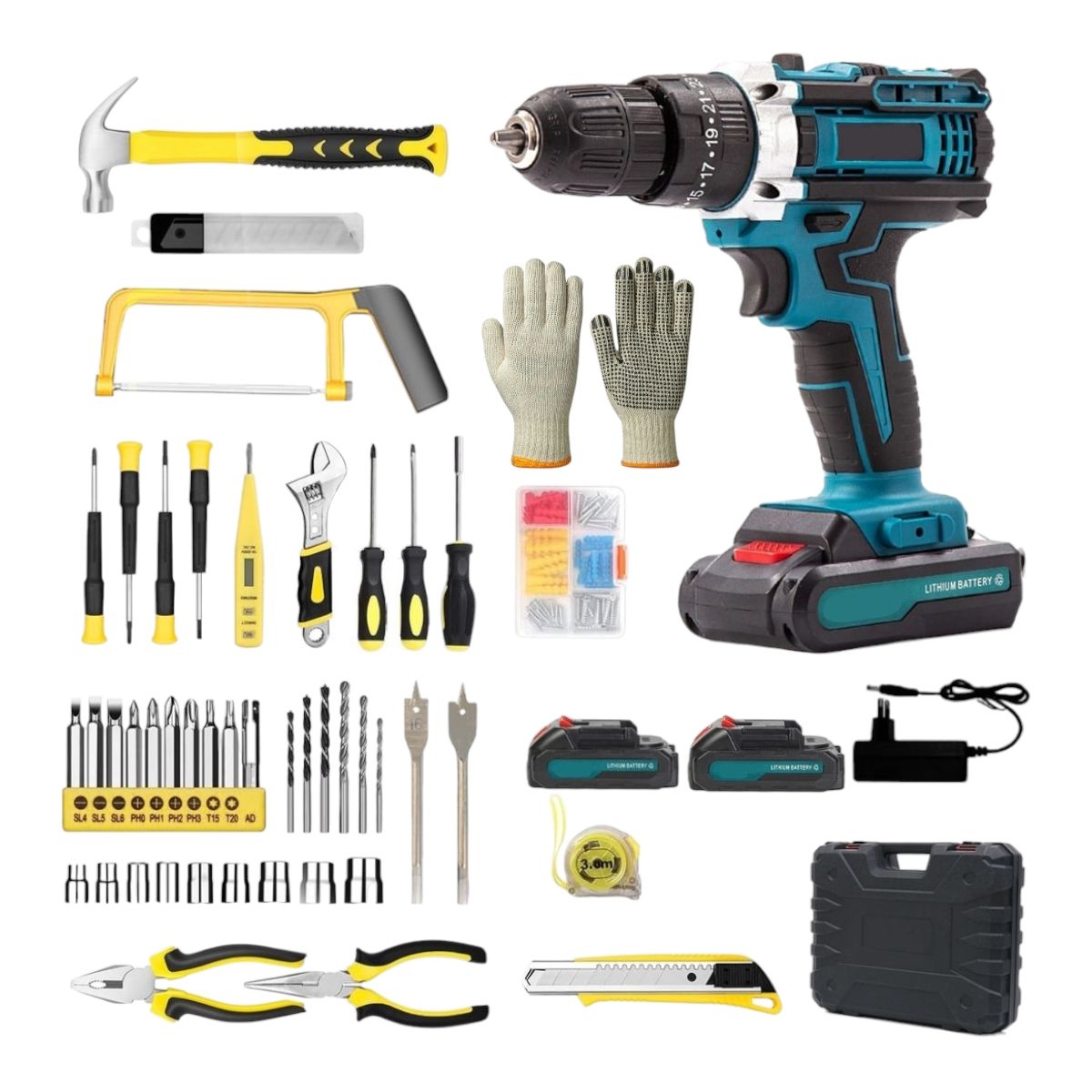 s-zoom.filetakealot-99310729-1.jpg 50 Piece 21V Cordless Drill Tool Set - Cordless Power & Hand Tool Kit - Image 1