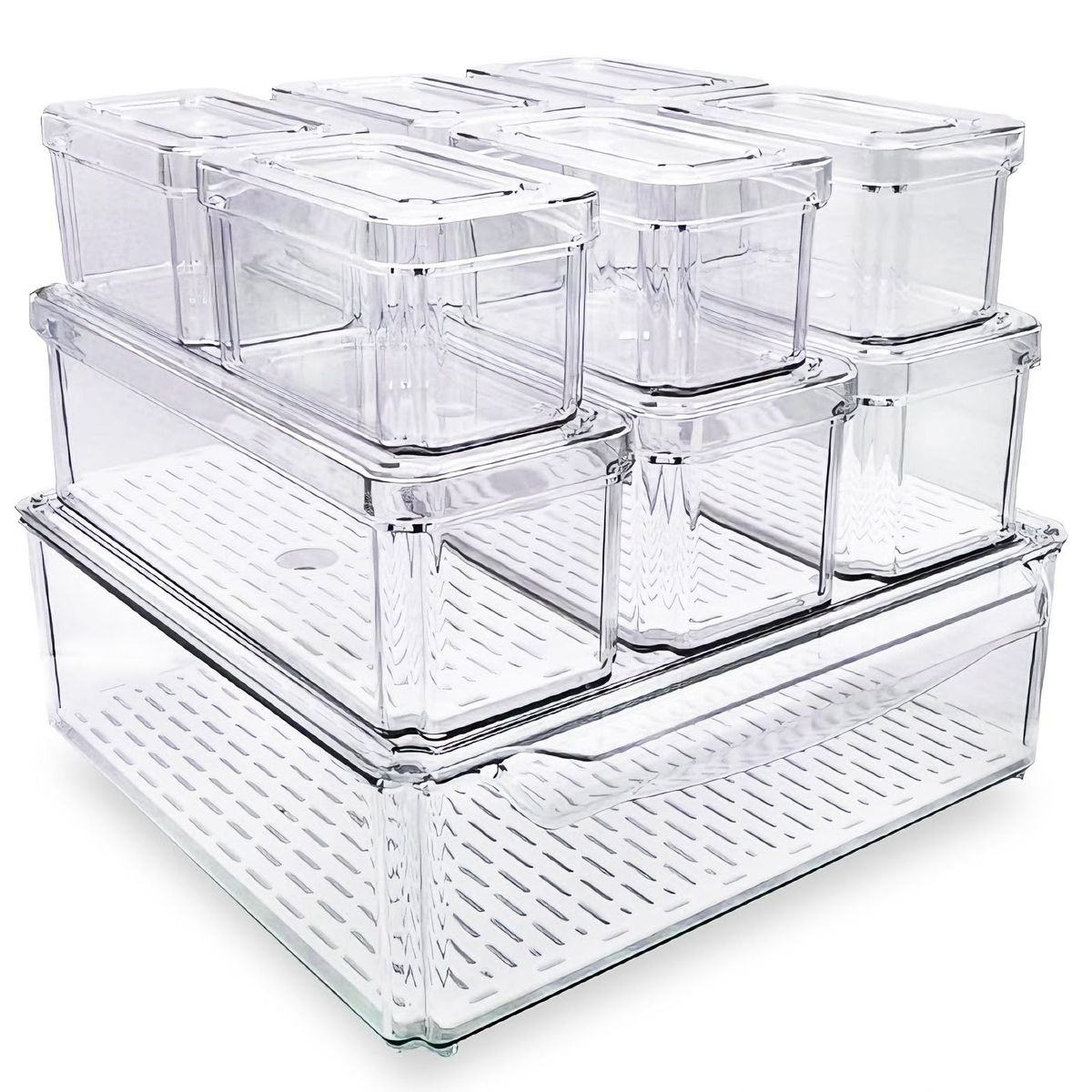 s-zoom.filetakealot-99557746-1.png Kitchen Refrigerator Organizer Bins with Lids and Drainboard 10Pack - Image 1