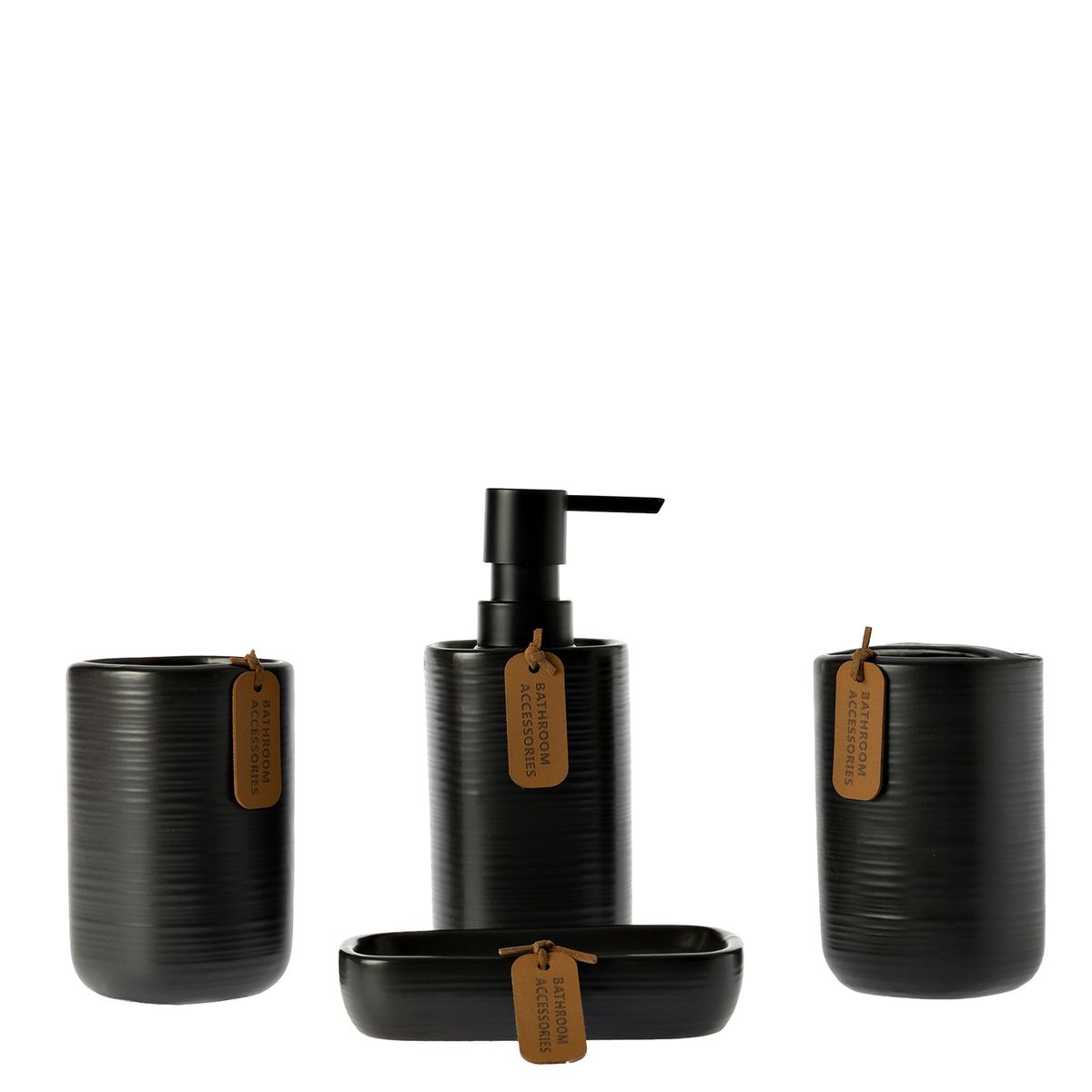s-zoom.filetakealot-99683846-1.jpg George & Mason Atlas 4 Piece Ceramic Bathroom Set - Black - Image 1