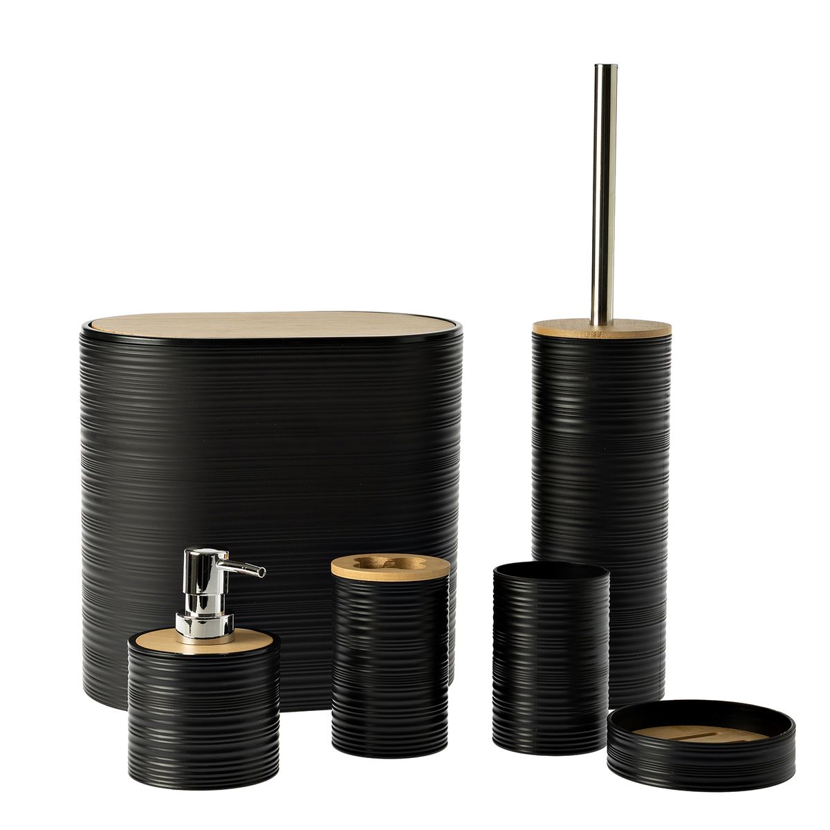 s-zoom.filetakealot-99683849-1.jpg George & Mason Jasper 6 Piece Plastic Bathroom Set - Black - Image 1