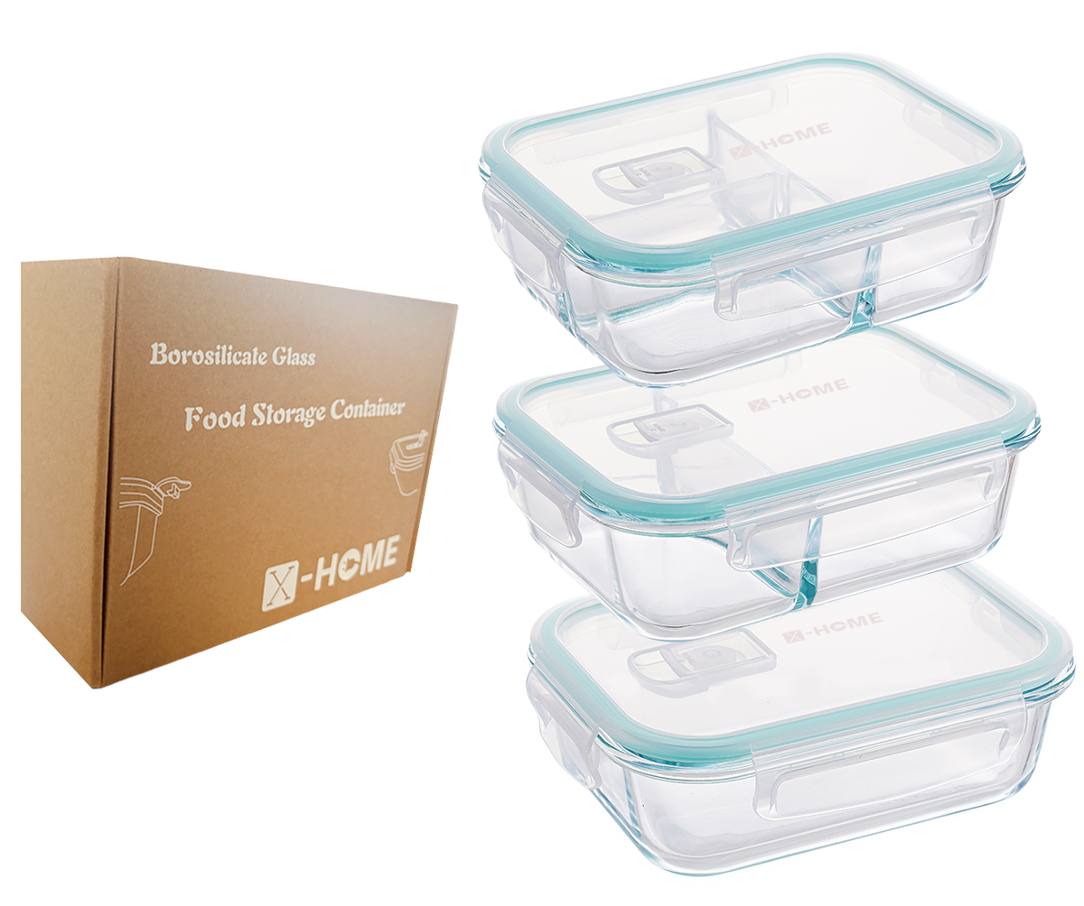 s-zoom.filetakealot-99793888-1.png X-HOME 1520ml Large Glass Food Storage Containers-Split Compartments-3 Pack - Image 1