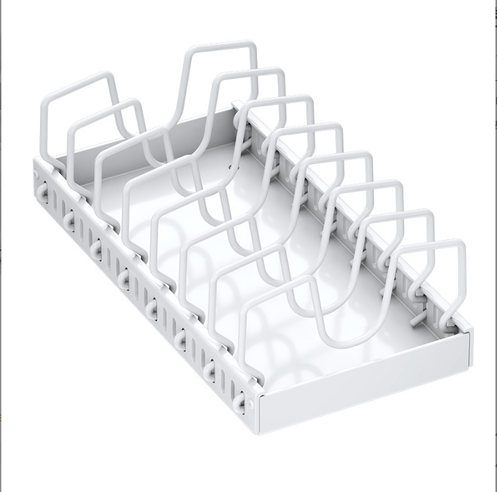 s-zoom.filetakealot-99794500-1.png Pull Out Pots and Pans Organizer for Under Cabinet,(white, 8 dividers) - Image 1