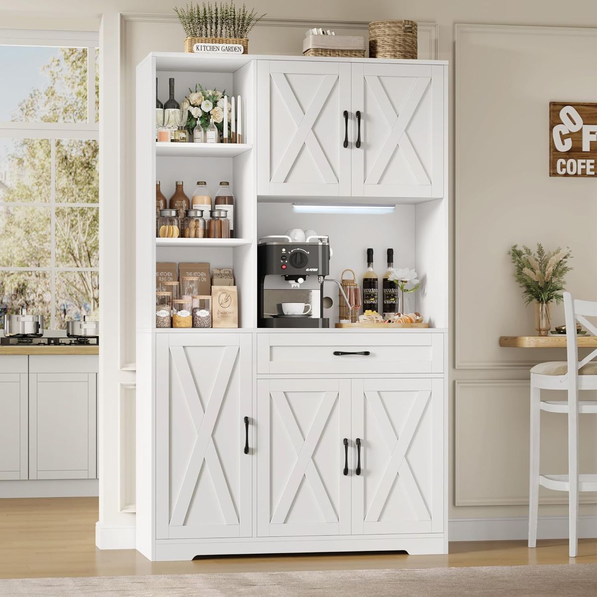 s-zoom.filetakealot-99956592-1.jpg LED Kitchen Storage Cabinet Pantry Sideboard Coffee Hutch Buffet Cupboard - Image 1