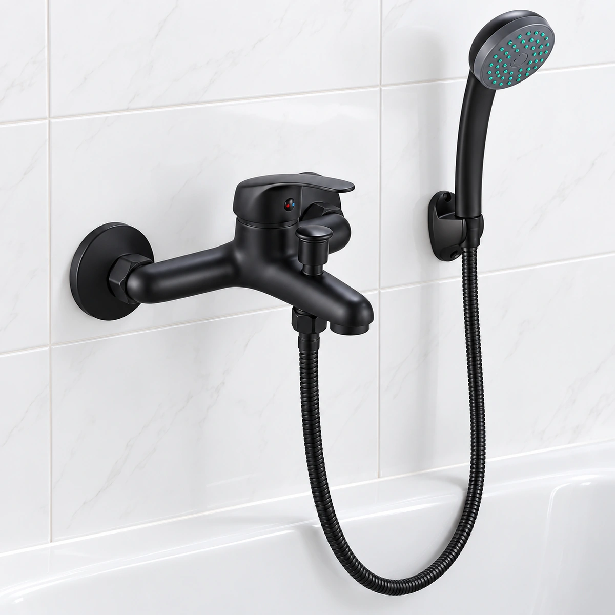 trend-bath-mixer-matt-black-main-1200 Trend Bath Mixer and Handshower – Matt Black Wall Mounted Tap Set - Image 1